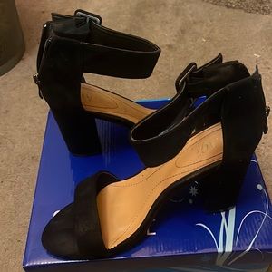Black Suede Open Toe Heels